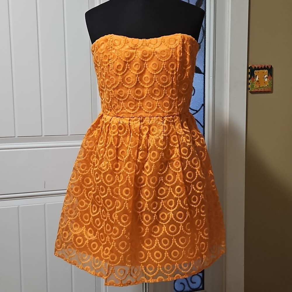 Jack by BB Dakota Strapless Orange Embroidered Minidress Size 6